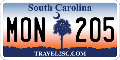 SC license plate MON205
