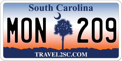 SC license plate MON209