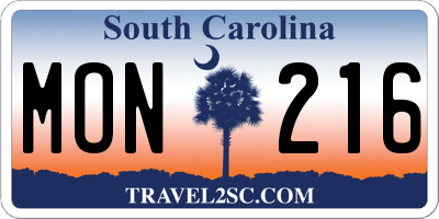 SC license plate MON216
