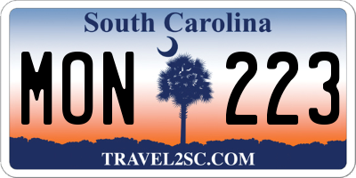 SC license plate MON223