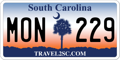 SC license plate MON229