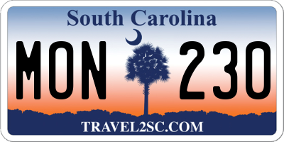 SC license plate MON230