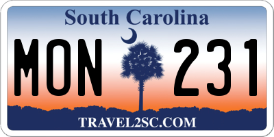 SC license plate MON231