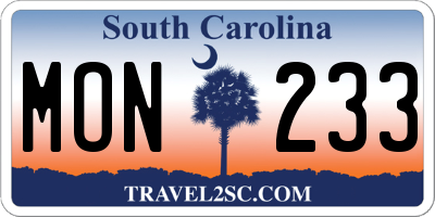 SC license plate MON233