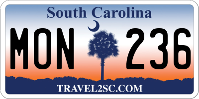 SC license plate MON236