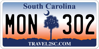 SC license plate MON302
