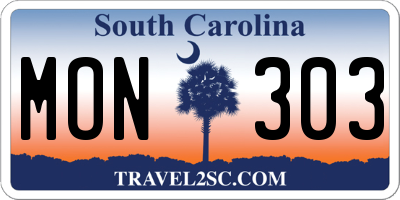 SC license plate MON303