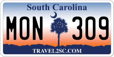 SC license plate MON309