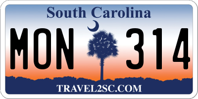 SC license plate MON314