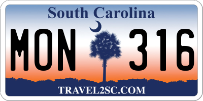 SC license plate MON316