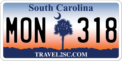 SC license plate MON318