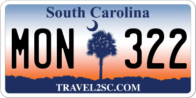 SC license plate MON322