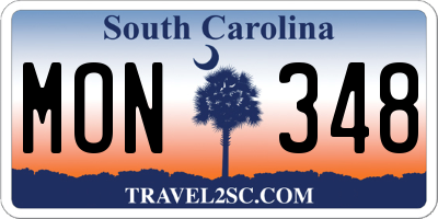 SC license plate MON348