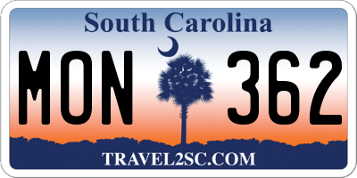 SC license plate MON362