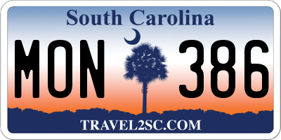 SC license plate MON386