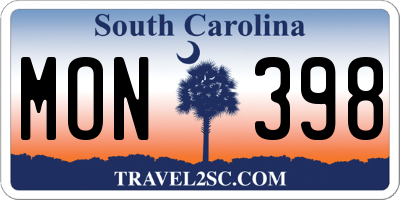 SC license plate MON398