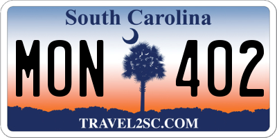SC license plate MON402