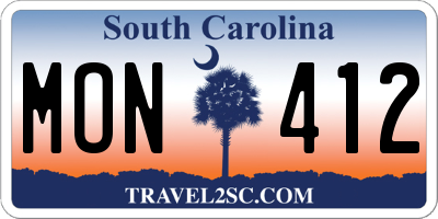 SC license plate MON412