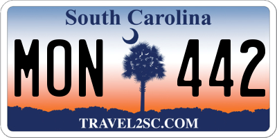 SC license plate MON442