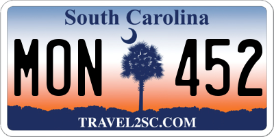 SC license plate MON452