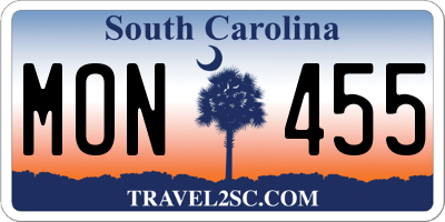 SC license plate MON455