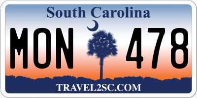 SC license plate MON478