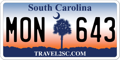 SC license plate MON643