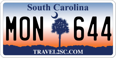 SC license plate MON644