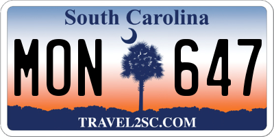 SC license plate MON647