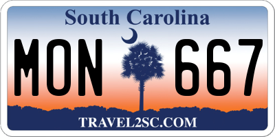 SC license plate MON667