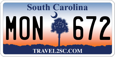 SC license plate MON672