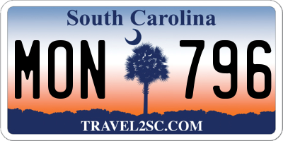 SC license plate MON796