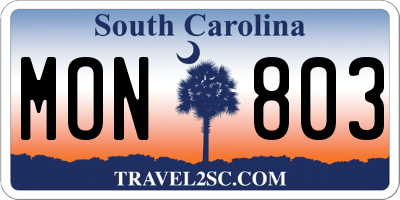 SC license plate MON803
