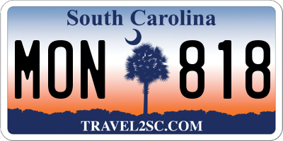 SC license plate MON818