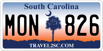 SC license plate MON826