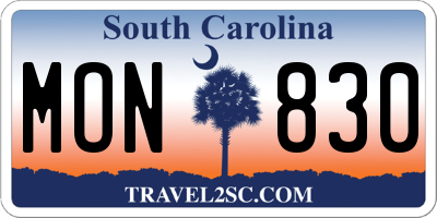 SC license plate MON830