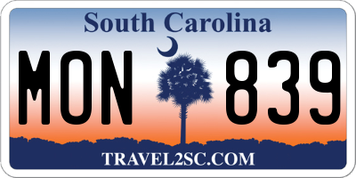 SC license plate MON839