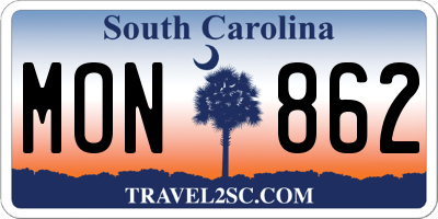 SC license plate MON862