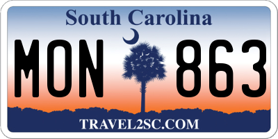 SC license plate MON863