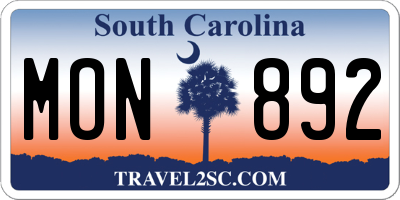 SC license plate MON892