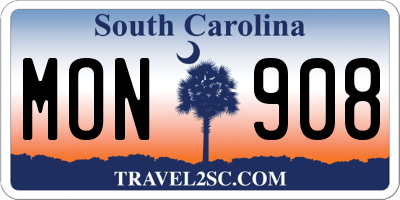 SC license plate MON908