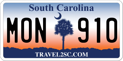 SC license plate MON910