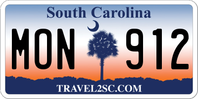 SC license plate MON912