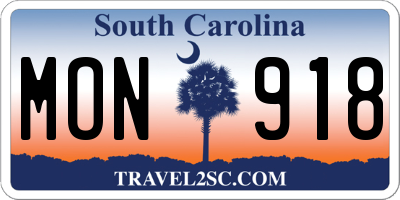 SC license plate MON918