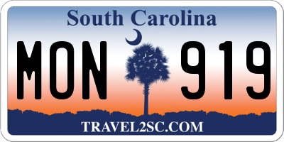 SC license plate MON919