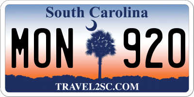 SC license plate MON920