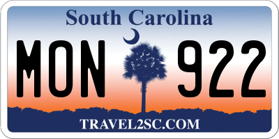 SC license plate MON922