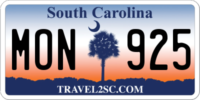 SC license plate MON925