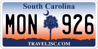 SC license plate MON926