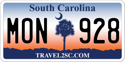 SC license plate MON928